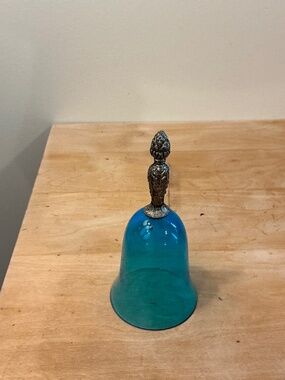 Vintage Murano Glass Blue Bell, silver toned handle